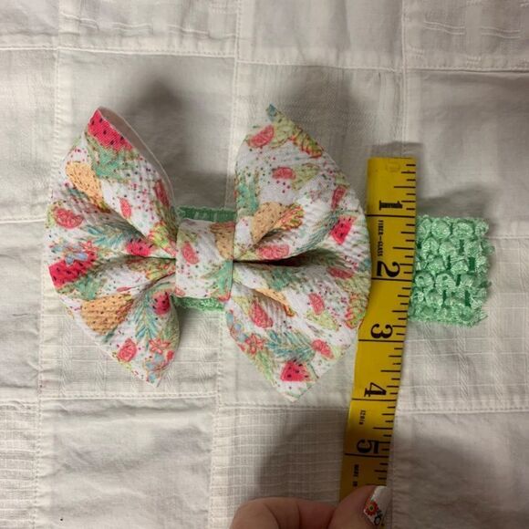 Infant Headband Mint Green Band White Watermelon PineapplesBow Size Preemie B298 - Picture 5 of 9